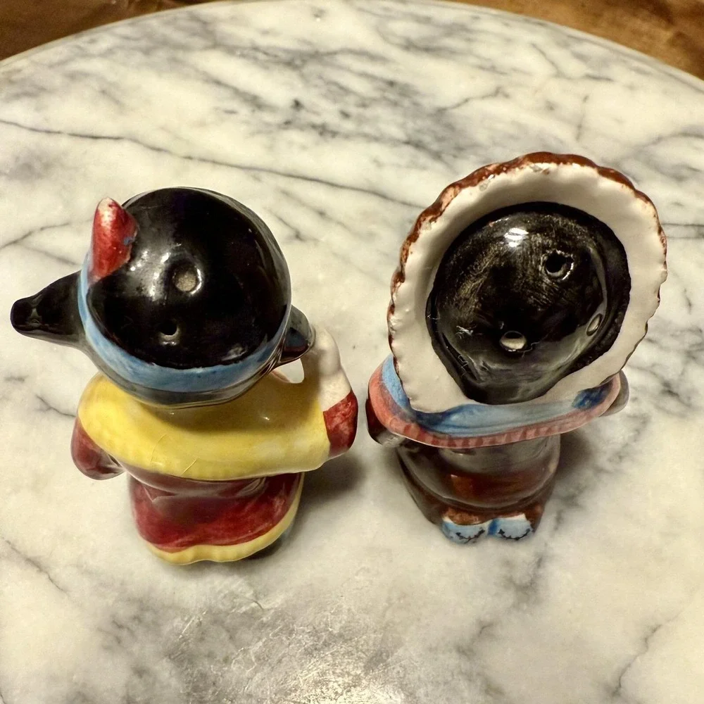 VINTAGE Native American Indian Ceramic Indigenous Boy Girl Salt & Pepper Shakers